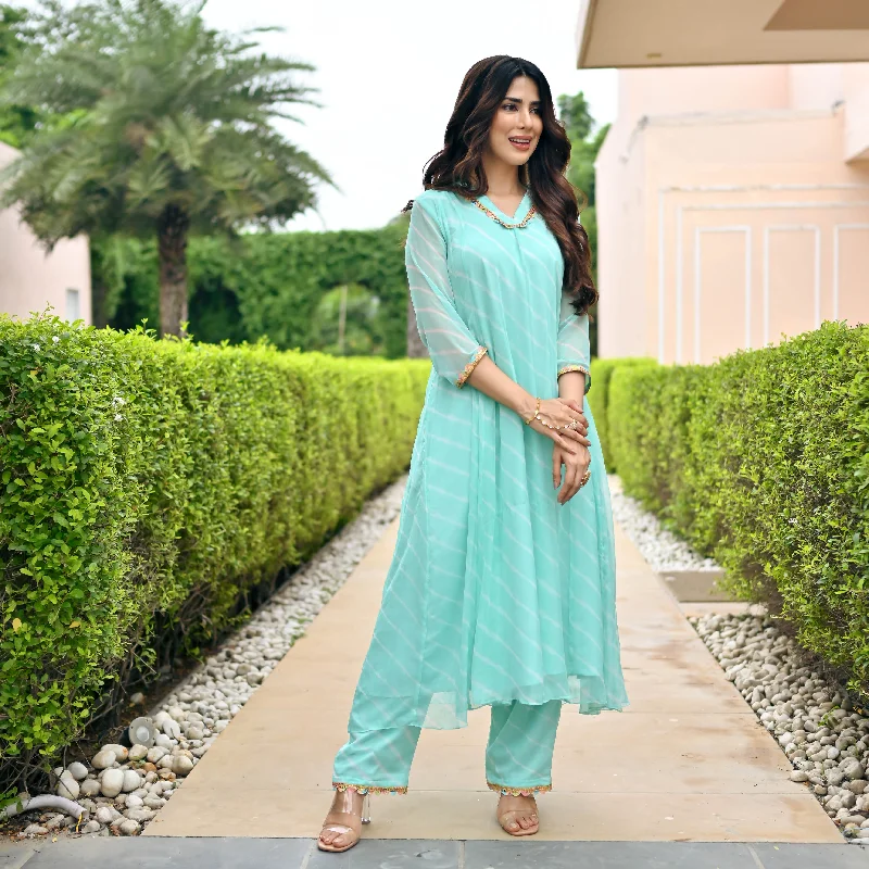 Sky Blue Leheriya Kurta Set