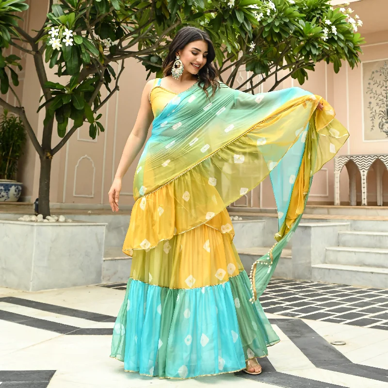 Bunaai Multicolour Bandhej Draped Saree