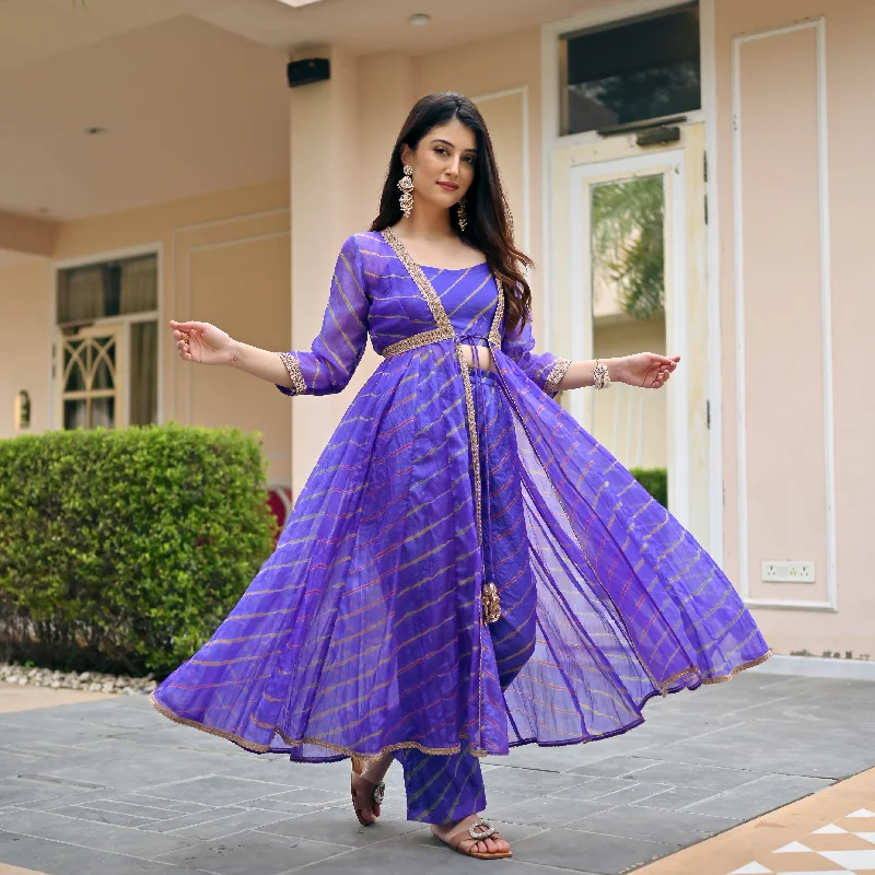 Bunaai Purple Leheriya 3 Piece Set