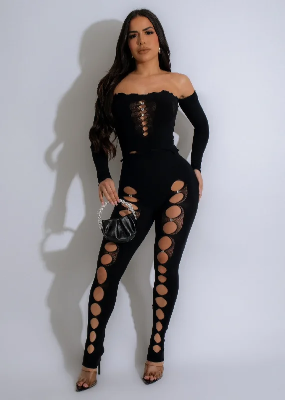 Feeling Hot Cut Out Rhinestones Legging Set Black