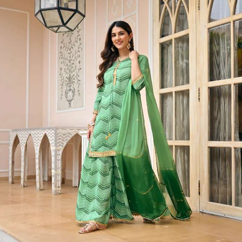 Bunaai Light Green Bandhej Suit Set