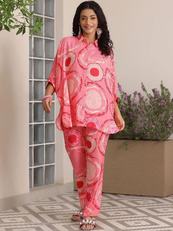 Pink Printed Silk Blend Co-Ords