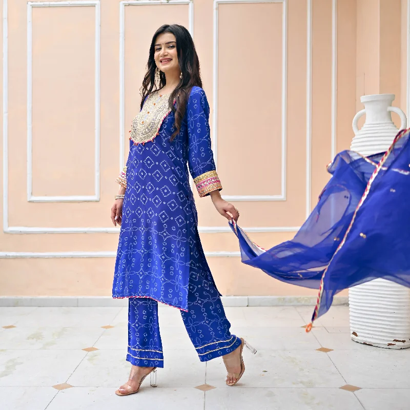 Bright Blue Bandhej Suit Set