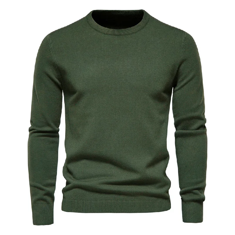 Chic Ribbed Knit Trim Crew Neck Long Sleeve Winter Men Pullover Sweater