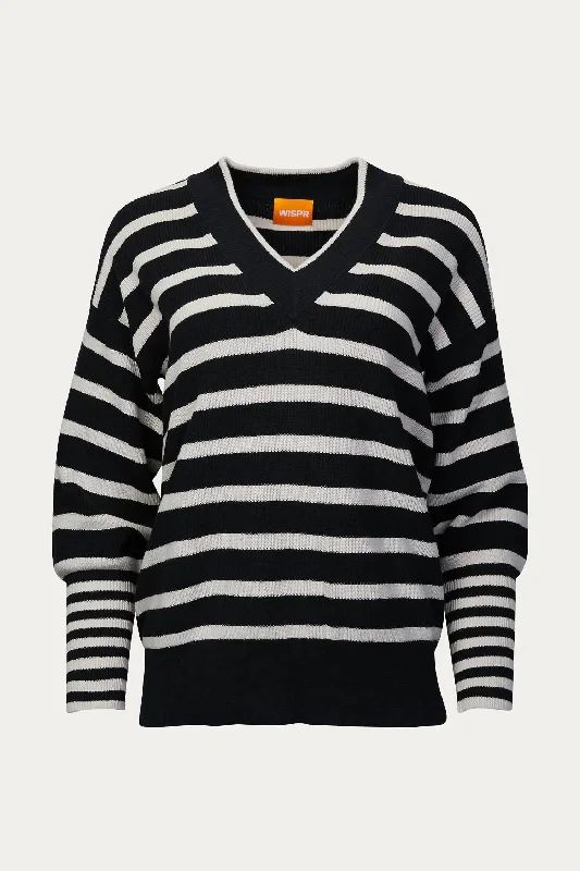 Natalia Striped V-Neck Jumper In Coal