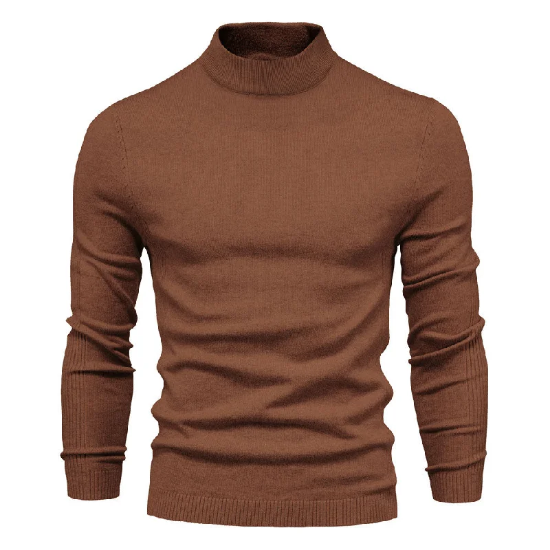 Cozy Ribbed Knit Long Sleeve Winter Fitted Men Mock Neck Pullover Sweater