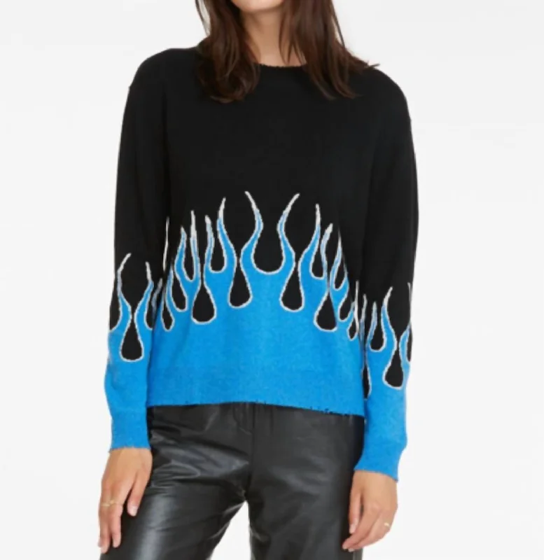 Distressed Flame Crew Top In Maritime/black