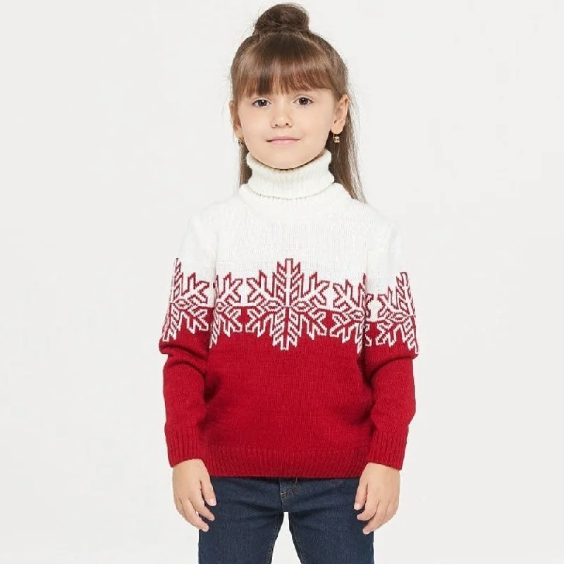 Merry Christmas Turtleneck Snowflake Knit Girls Winter Pullover Sweater