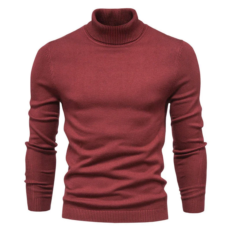 Cozy Ribbed Knit Trim Long Sleeve Winter Men Turtleneck Sweater