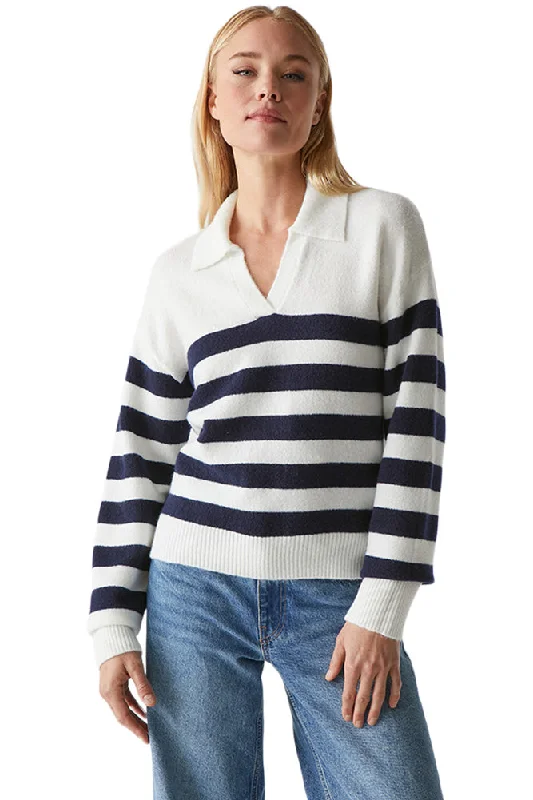 Michael Stars Finley Johnny Collar Sweater in Chalk Nocturnal Stripes