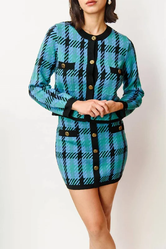 Gaya Plaid Cardigan In Blue/black