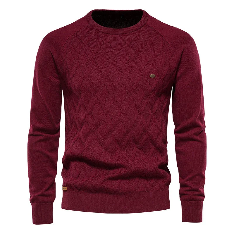 Cozy Geometric Crew Neck Long Sleeve Winter Men Knit Pullover Sweater