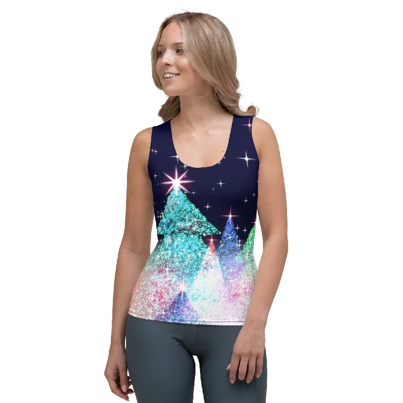 Shimmery Christmas Tree Print Tank Top