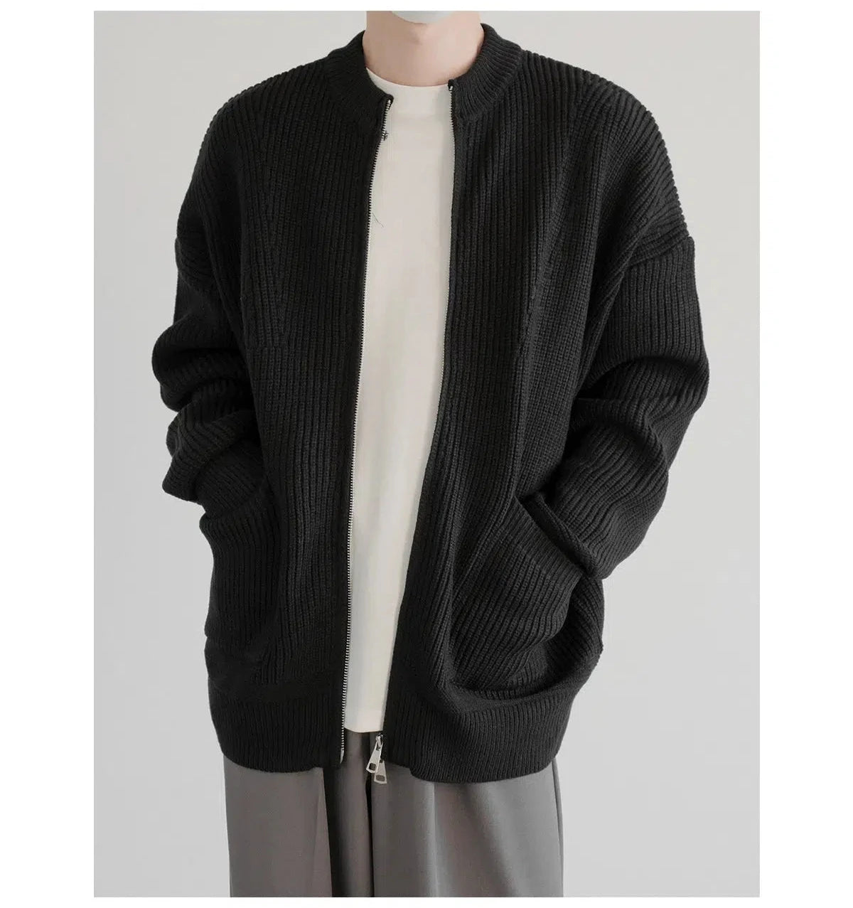 Zip-Up Ribbed Knit Jacket