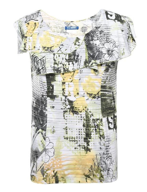 2000s Frilled Printed T-shirt - M