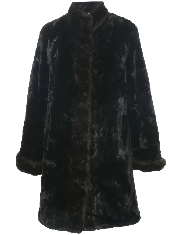 Black Faux Fur Coat - L