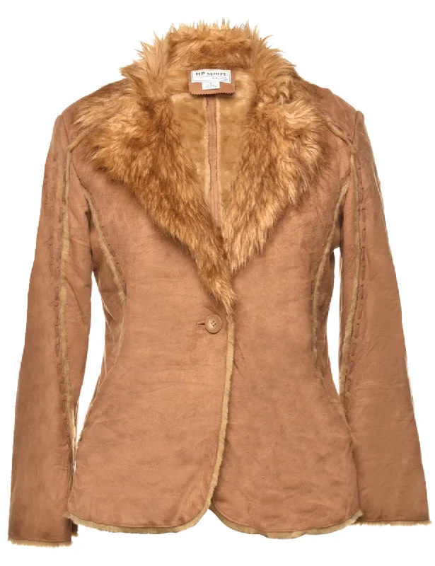 Brown Faux Shearling Y2K Coat - M