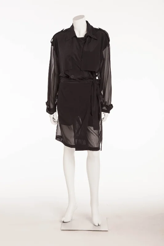 DKNY - Black Coat Button Up Sheer Sleeves - S