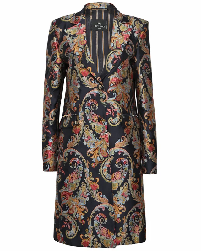 Navy Multicolor Paisley Overcoat