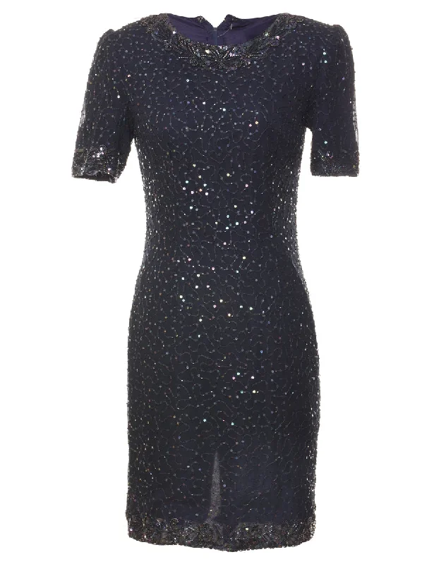 Navy Sequined Party Dress - S