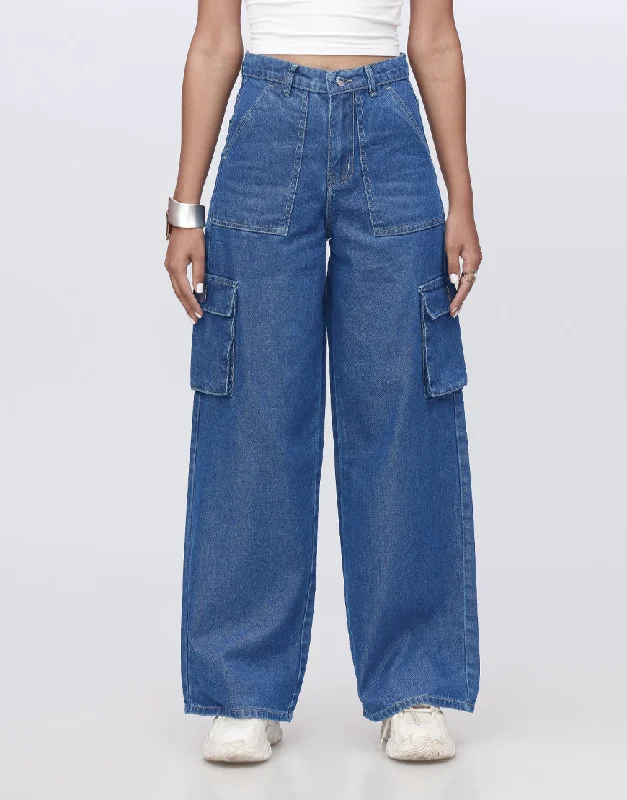 Wide Leg Flap Cargo Dark Blue