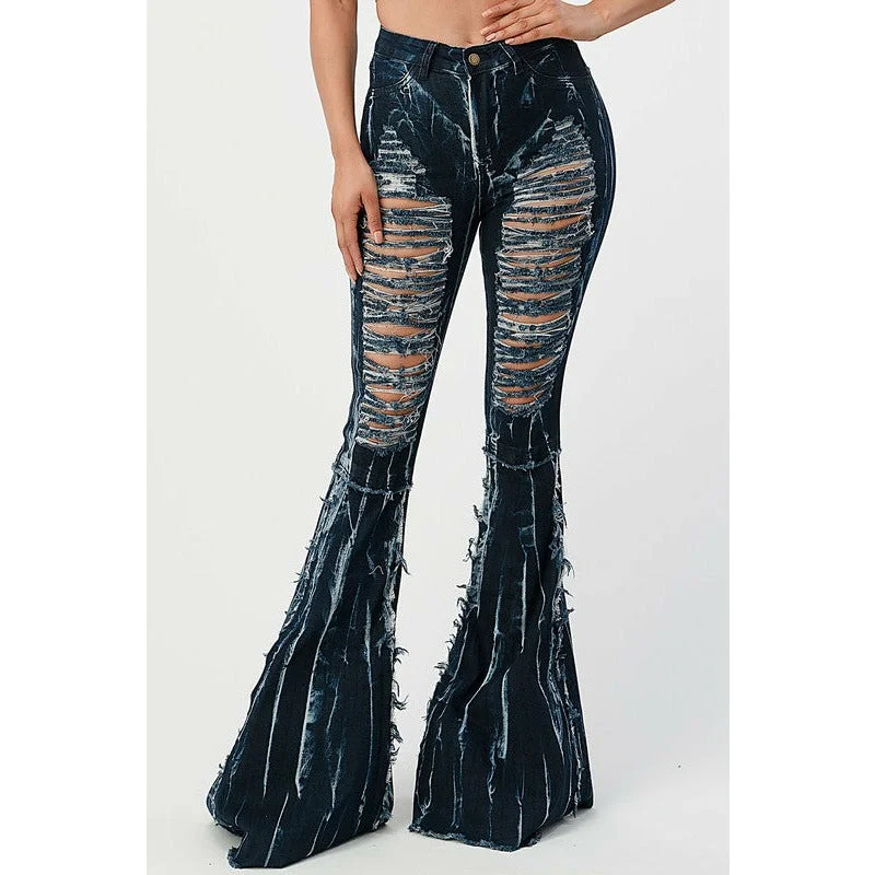 Lightening Ripped Flare Denim Pants