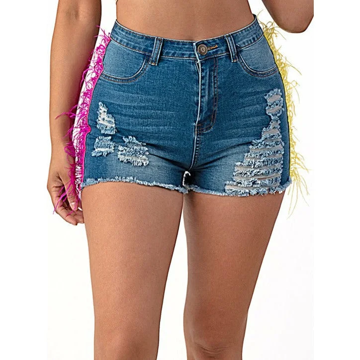 Purple Candy Feather Denim Shorts