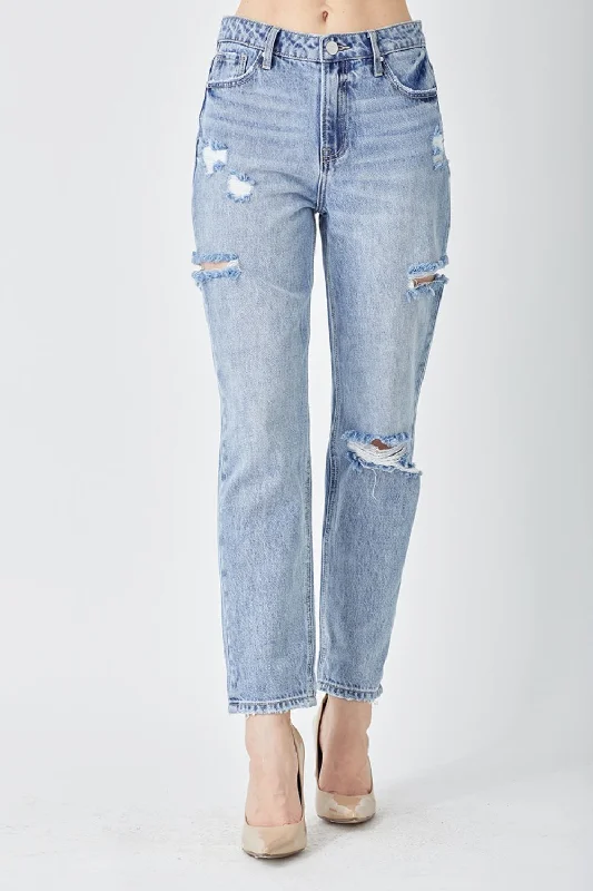 RISEN Distressed Slim Cropped Jeans WH