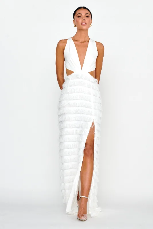 Bold Move Fringe Trim Maxi Dress Ivory