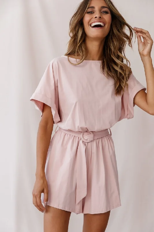 Chelsea Belted T-Shirt Romper Blush