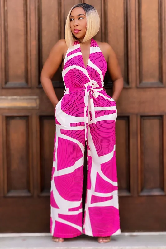 Lynne Graphic Print Wide Leg Jumpsuit - Pink