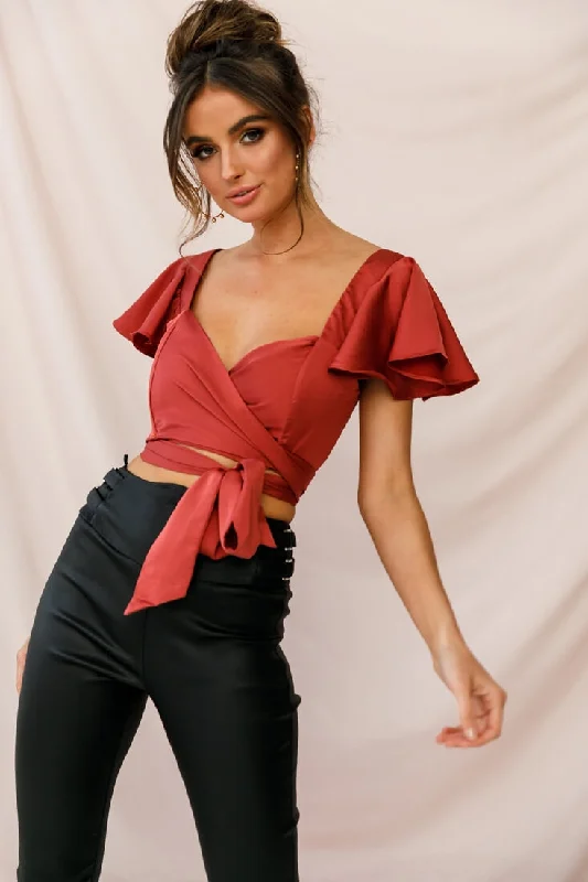 Marquise Wrap Crop Top Rosewood