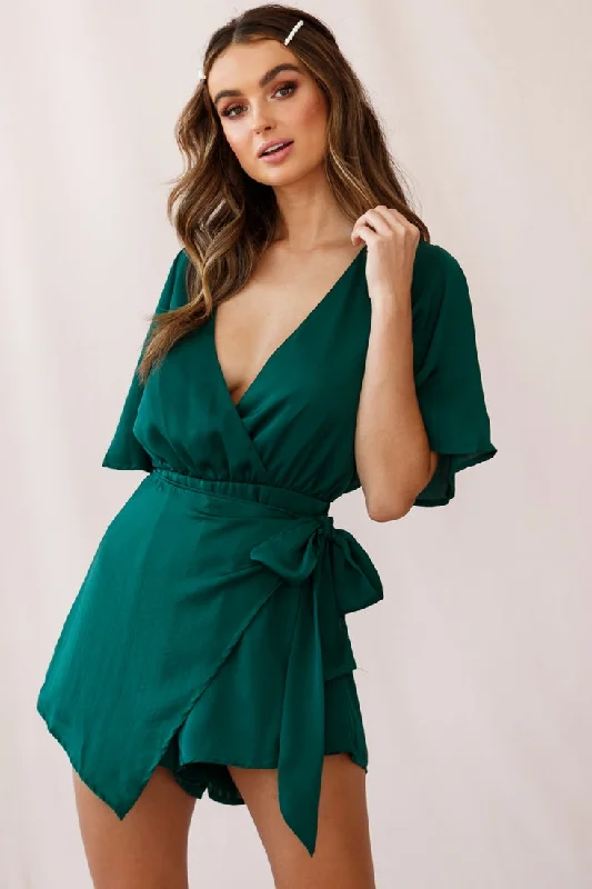 Nadi V-Neckline Wrap Romper Forest Green