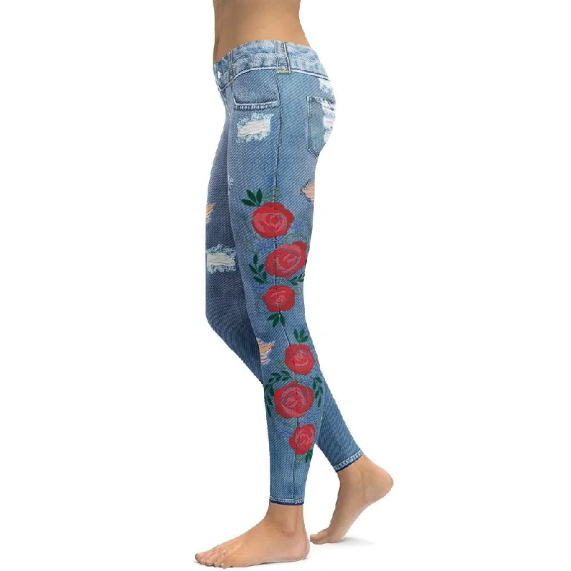 Floral Denim Print Leggings