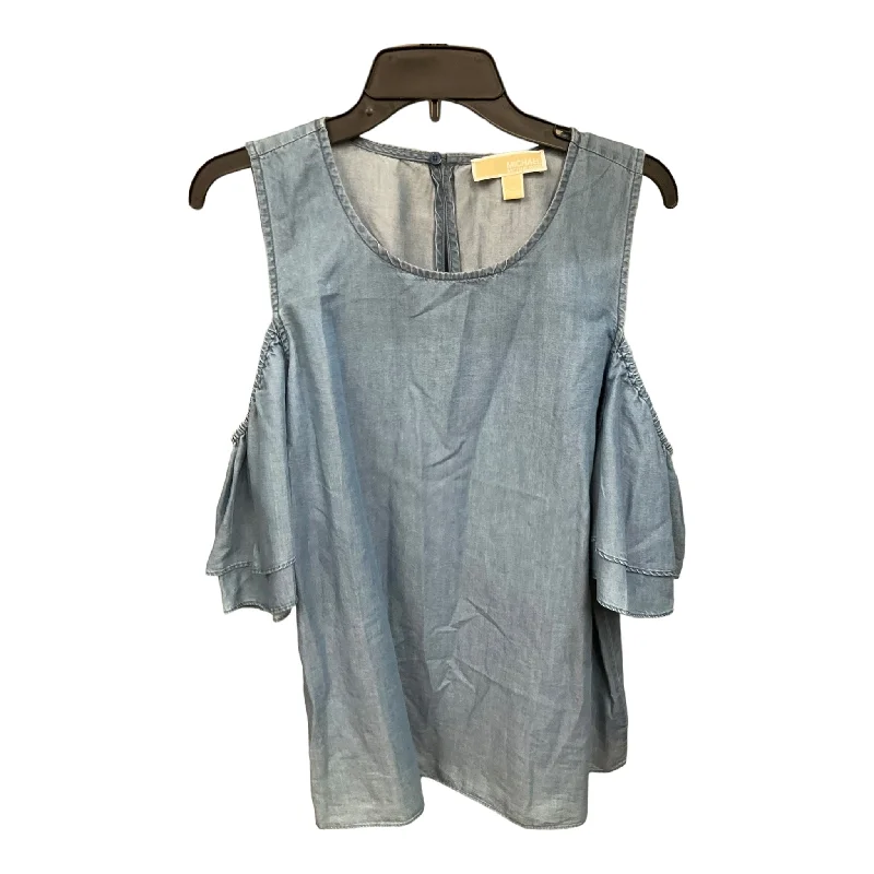 Blue Denim Top Short Sleeve Michael By Michael Kors, Size Xl