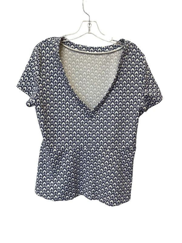 Blue & White Top Short Sleeve Ann Taylor, Size L