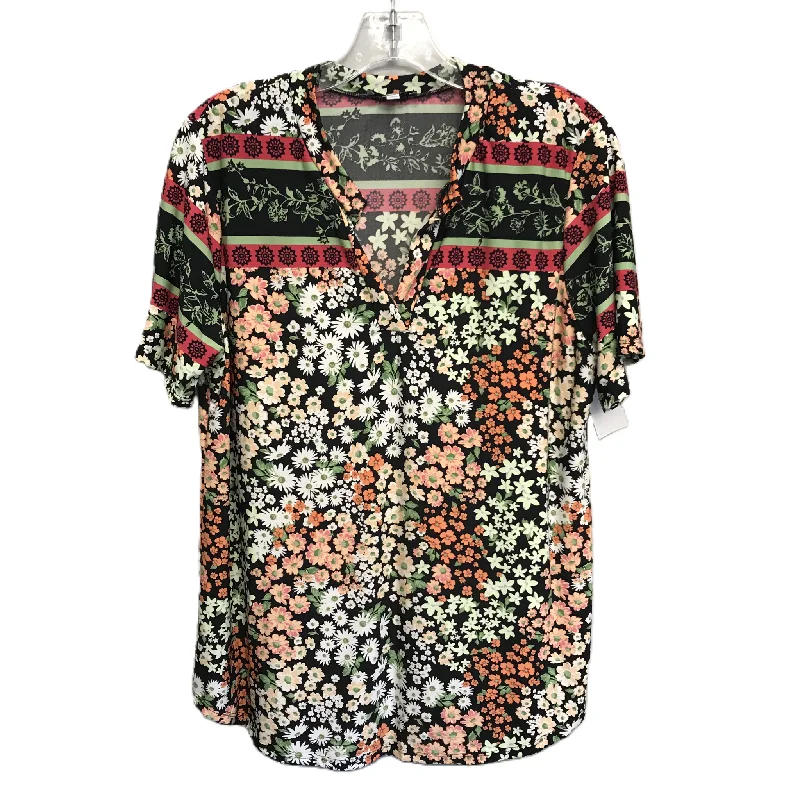 Floral Print Top Short Sleeve By White Birch, Size: L