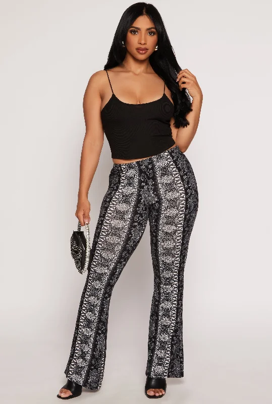 Paisley Border Print High Waisted Flare Pants