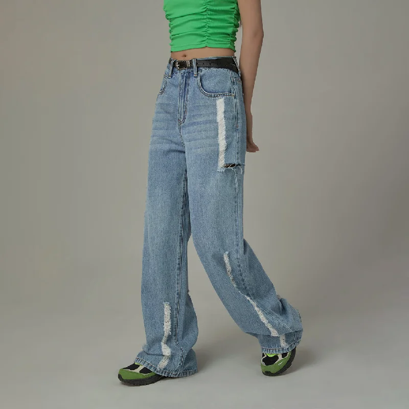 Cotton Denim Straight Pants