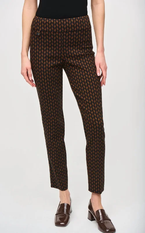 Jacquard Woven Abstract Slim Fit Pant In Cinnamon Multi