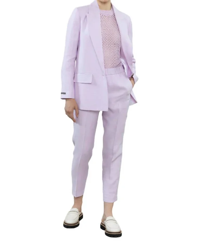 Pure Linen Gabardine Trousers In Blown Lilac