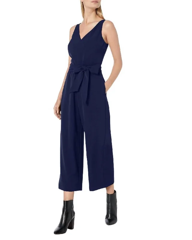 Sleeveless V-Neck Jumpsuit In Blue