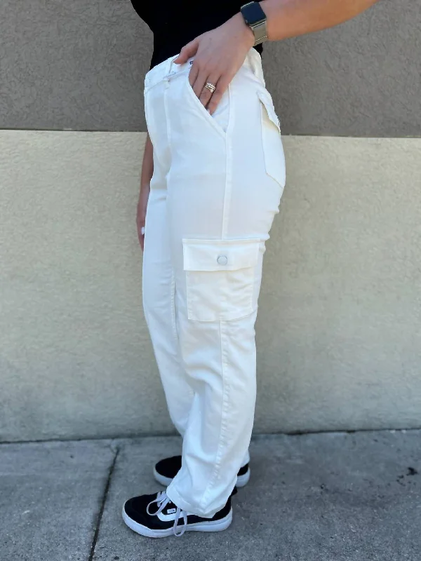 Women's High Waist Cargo Pants In White